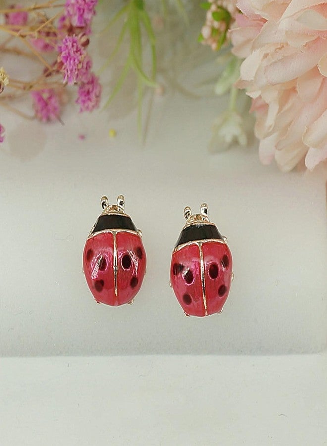 POYAMUSE Cute Ladybug Stud Earrings for Women - Dainty Red Ladybird Stud Earrings- Fashion Jewelry Gifts-wing closed - Image 3